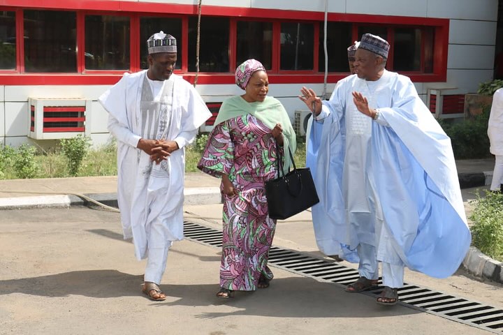 Left to Right: Prof. Bala Zakari (Deputy ES - Technical), Hajiya Aisha Garba (New UBEC ES), Dr. Hamid Bobboyi (Former UBEC ES)